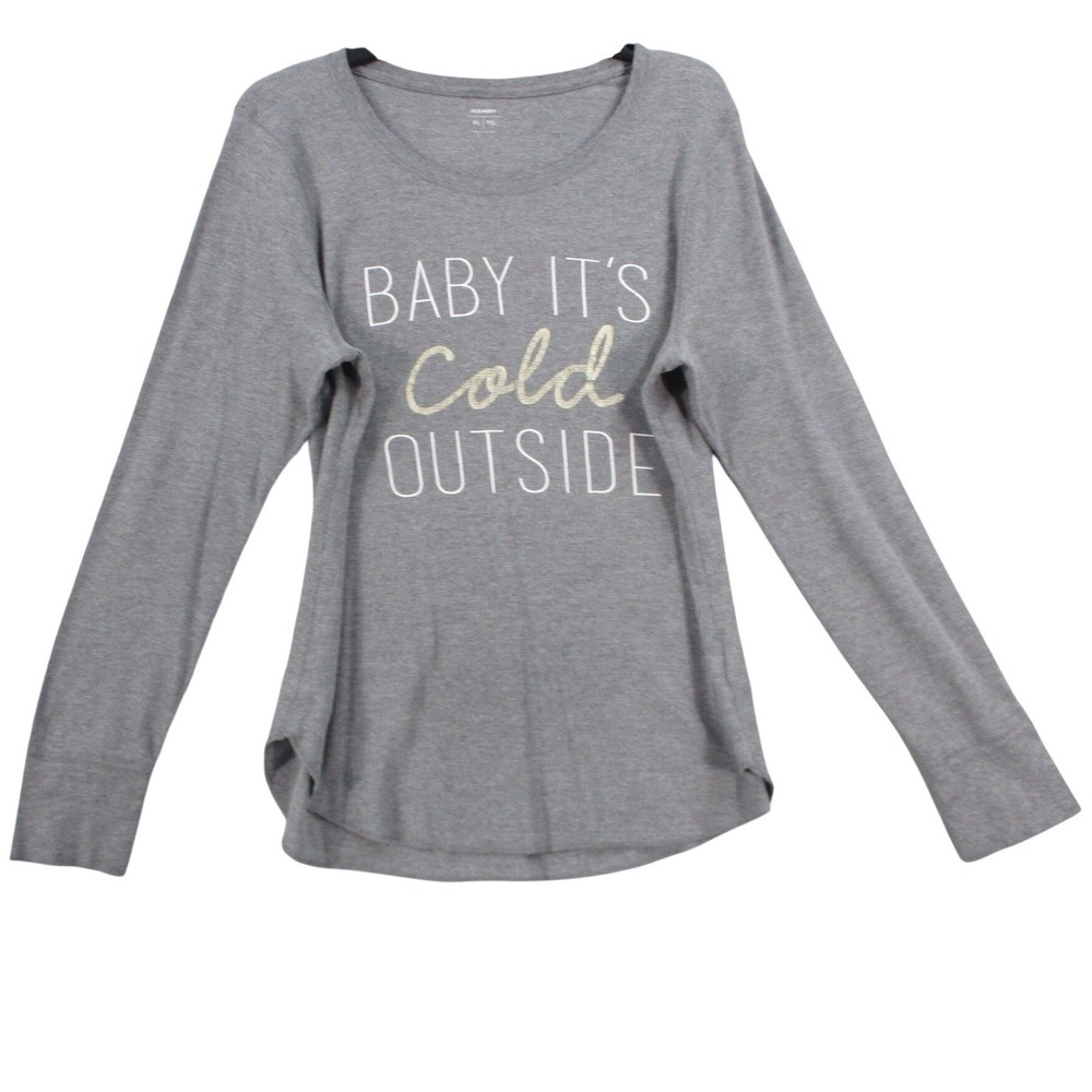 Old Navy Womens XL Gray‎ Baby Its Cold Outside Waffle Knit Thermal Long Sleeve